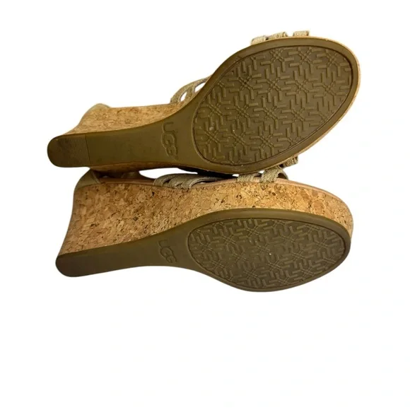 UGG Australia Gold Metallic Braided Wedge Sandals Women’s Size 6.5 - Picture 8 of 12